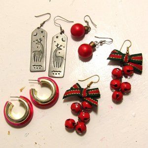 LOT #21 4 Pairs Holiday Christmas Vintage Hallmark Cards Pewter Deer Bell Bundle